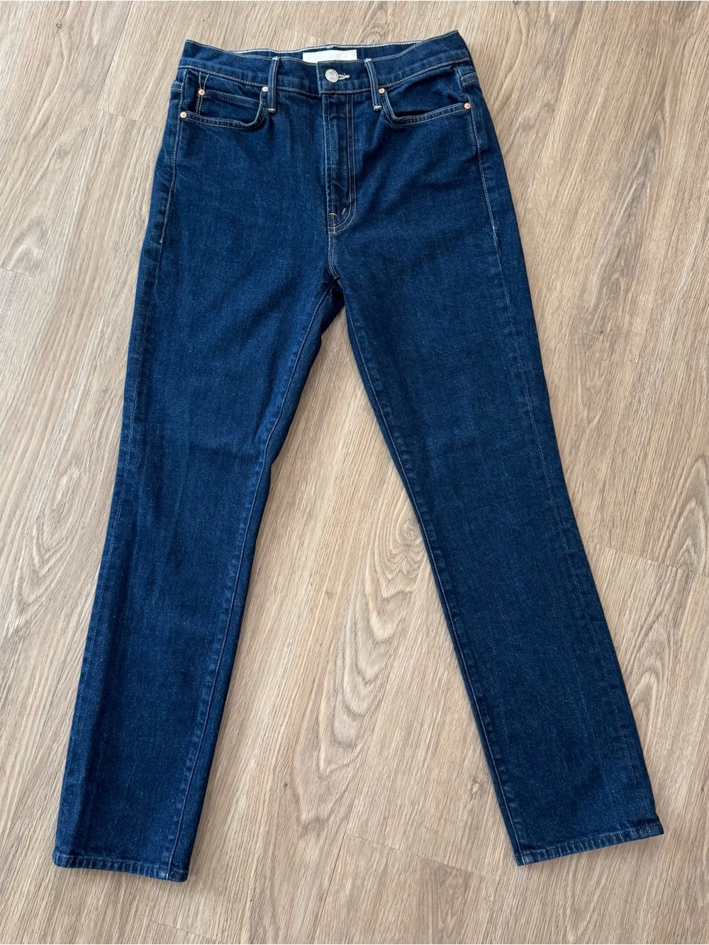 MOTHER Dark Indigo High-Rise Slim Straight Jeans